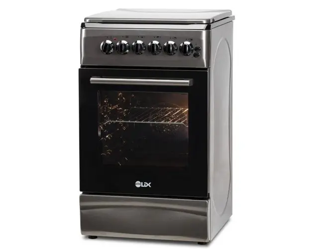Aragaz mixt LDK 5060 ECAI SHINY GREY RMV NG, 4 Arzatoare, Aprindere electrica, Cuptor electric, 51 L, 60 cm (Gri)