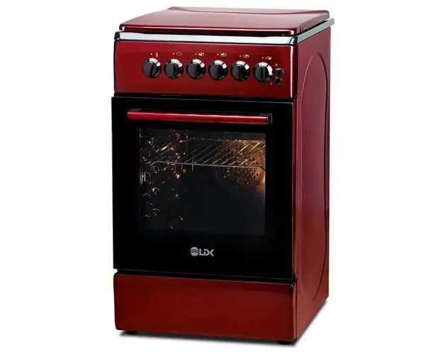 Aragaz mixt LDK 5060 ECAI BORDO RMV NG, Gaz, 4 Arzatoare, Aprindere electrica, Cuptor electric, 46 L, 60 cm (Bordo) 