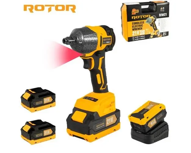 Autofiletanta cu impact pe acumulator Rotor RIW21, 21V / 3Ah, 320Nm 2200 rot/min, 3300 BPM (Galben/Negru)