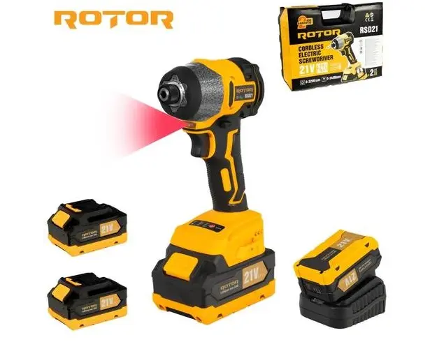 Autofiletanta cu impact pe acumulator Rotor RSD21, 21V /3Ah, 240Nm, 2200 rot/min, 3400 BPM (Negru/Galben)