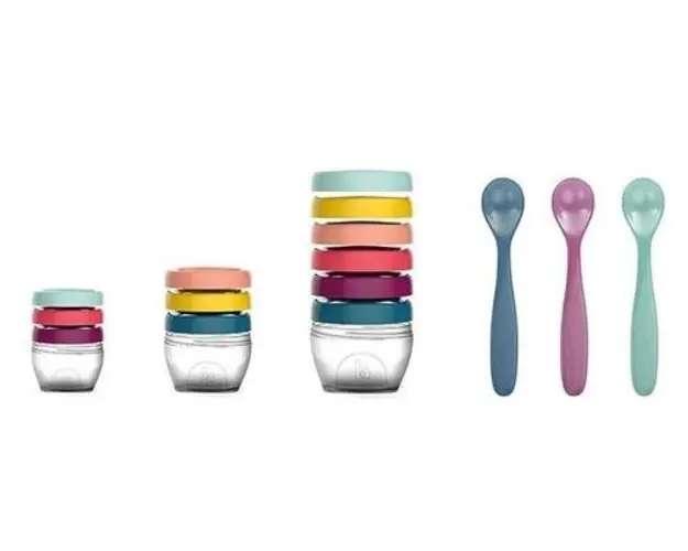 Set alimentatie Babymoov A004310, 3 seturi recipiente, Un set linguri (Multicolor)
