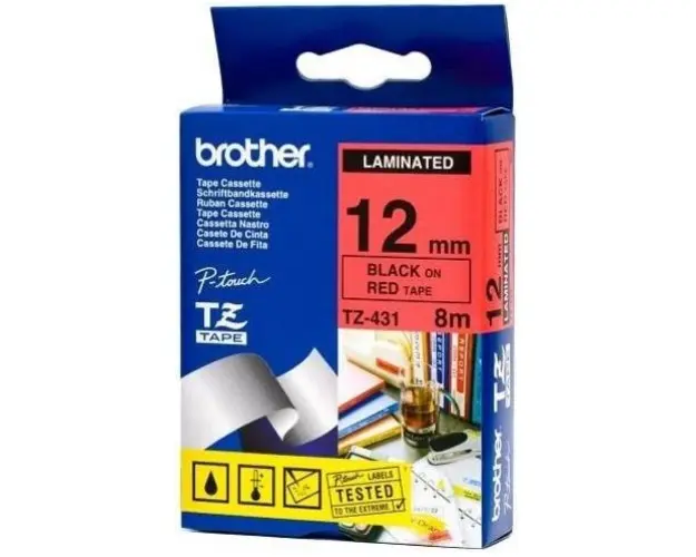 Banda laminata Brother 12mm TZ431 (negru/rosu)