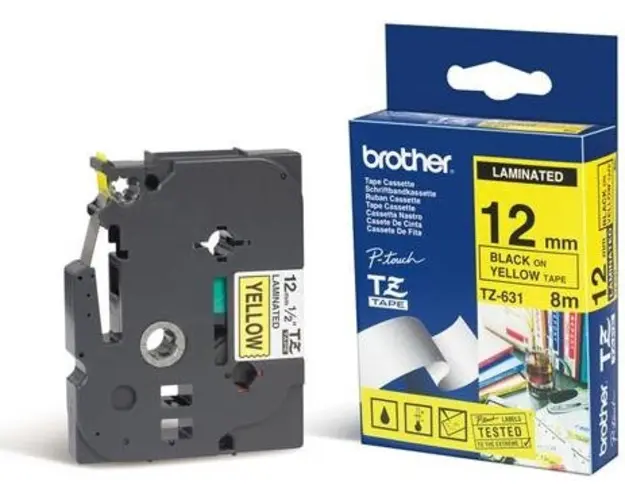Banda laminata Brother 12mm TZ631 (Negru/Galben)