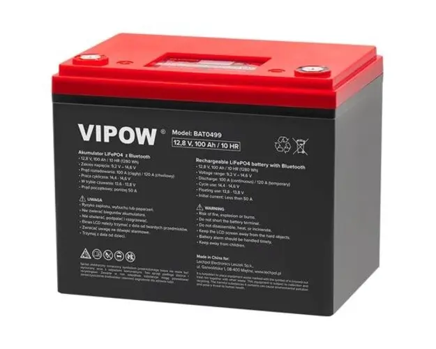 Acumulator Vipow BAT0499, LIFEPO4, 12V, 100AH, Bluetooth