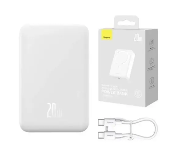 Acumulator extern Baseus Magnetic Mini Wireless, 20000mAh, Incarcare rapida, 20W, cablu USB-C inclus (Alb)