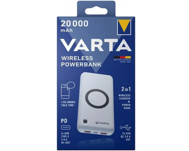 Acumulator extern Varta 57909101111, 20000 mAh, Fast Wireless, Quick Charge 3.0, 18W, (Alb)