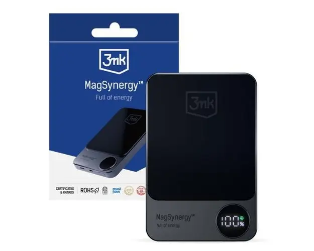 Acumulator Extern 3MK MagSynergy, 10000 mAh, 18W, 1x USB Type-C, PD, Wireless Qi, Magnet (Negru)