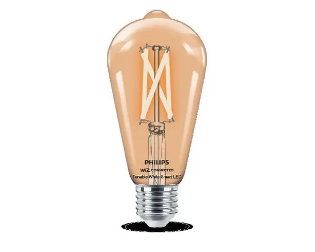 Bec LED inteligent vintage Philips filament transparent, Wi-Fi, Bluetooth, ST64, E27, 7W (60W), 806 lm, temperatura lumina reglabila (2700-6500K)