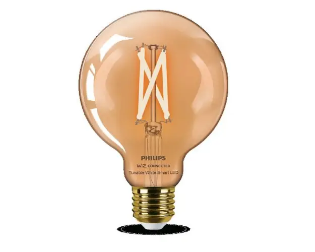 Bec LED inteligent vintage Philips filament chihlimbariu, Wi-Fi, Bluetooth, G95, E27, 7W (50W), 640 lm, temperatura lumina reglabila (2000-5000K), 9.5cm