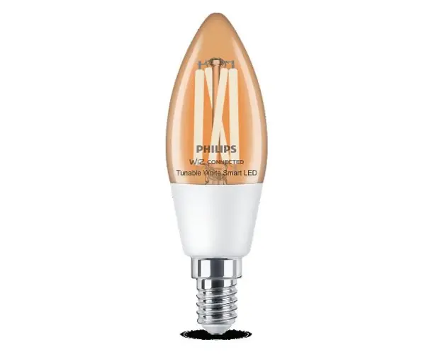 Bec LED inteligent vintage Philips filament transparent, Wi-Fi, Bluetooth, C35, E14, 4.9W (40W), 470 lm, temperatura lumina reglabila (2700-6500K)