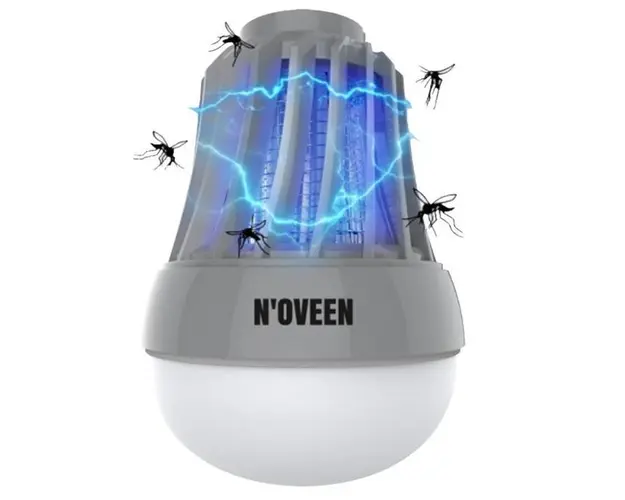 Bec LED anti-insecte Noveen IKN823 LED, Lampa UV, 6 W, 800 V, Portabil (3 x AAA), IPX4 (Alb/Gri)