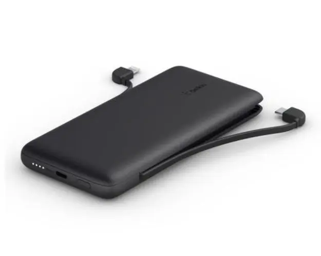 Acumulator Extern Belkin Boost Charge Plus, 10000 mAh, 18W, USB-C, Lightning, Cabluri integrate, LED (Negru)