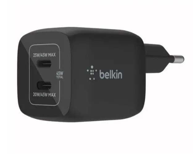 Incarcator retea Belkin WCH011vfBK, 45W, PD 3.0, 2x USB-C (Negru)