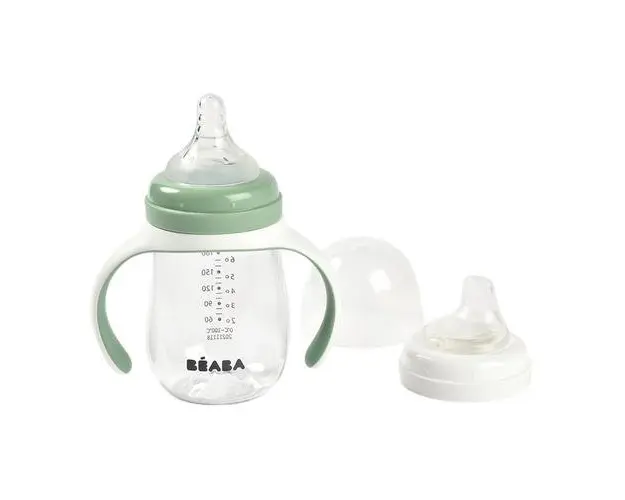 Biberon de invatare 2 in 1 din Tritan Beaba, 210 ml, Sage Green