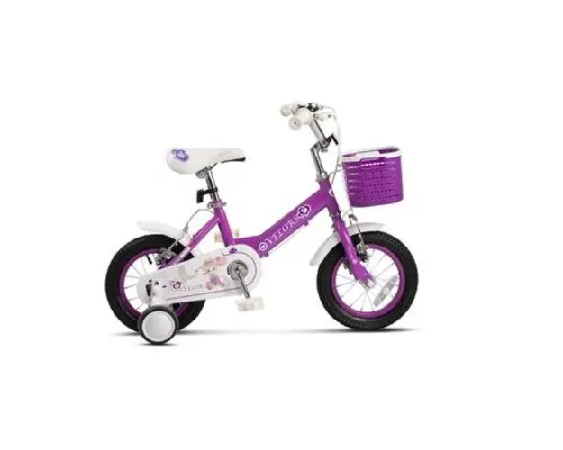 Bicicleta Copii 2-4 ani Velors V1202B, Roti 12 Inch, Frana fata/spate V-Brake, Roti Ajutatoare (Mov/Alb)