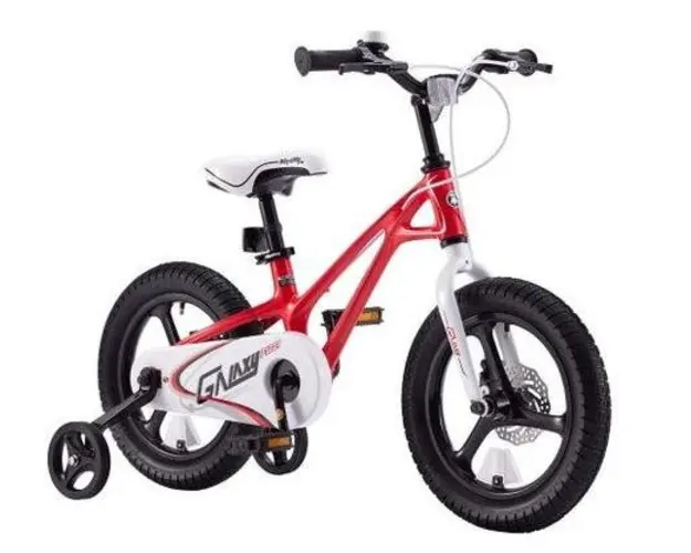 Bicicleta Copii RoyalBaby G1601C Galaxy, roti 16inch, cadru magneziu, frana pe disc, roti ajutatoare (Rosu/Alb)