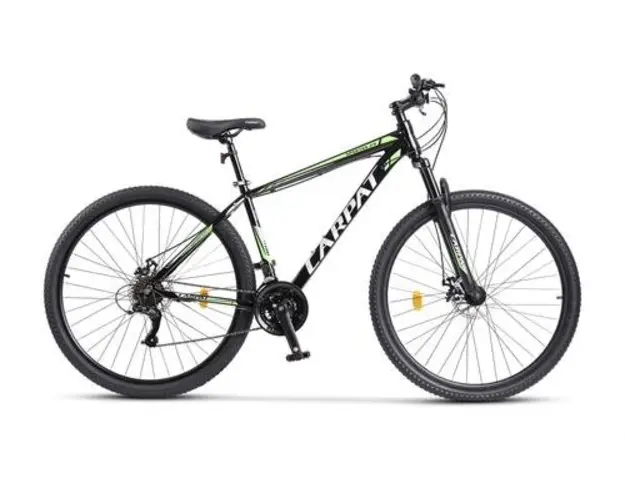 Bicicleta MTB-HT Carpat SPARTAN C2958B, Schimbator Index HE-M50, 7 viteze, Roti 29 Inch, Cadru Aluminiu, Frane pe Disc (Negru/Verde)