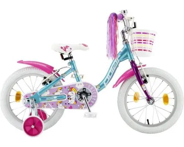Bicicleta Copii Polar 2024 Unicorn baby, roti 16inch, cadru otel (Albastru/Roz)