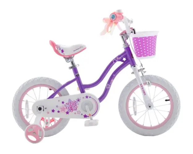 Bicicleta Royal Baby Star Girl Coaster Brake, Roti 18inch, cadru otel, frana U-Brake, cosulet, roti ajutatoare (Mov) 