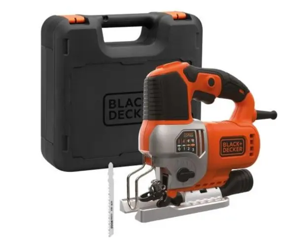 Ferastrau pendular Black&Decker BES610K-QS, 650 W, 90 mm + Cutie depozitare si 2 lame (Negru/Portocaliu)