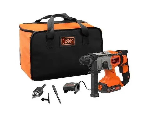 Ciocan rotopercutor Black & Decker BCD900D1S-QW, SDS Plus, 1800 rpm, Cu acumulator 18 V 2.0 Ah si trusa (Negru/Portocaliu)