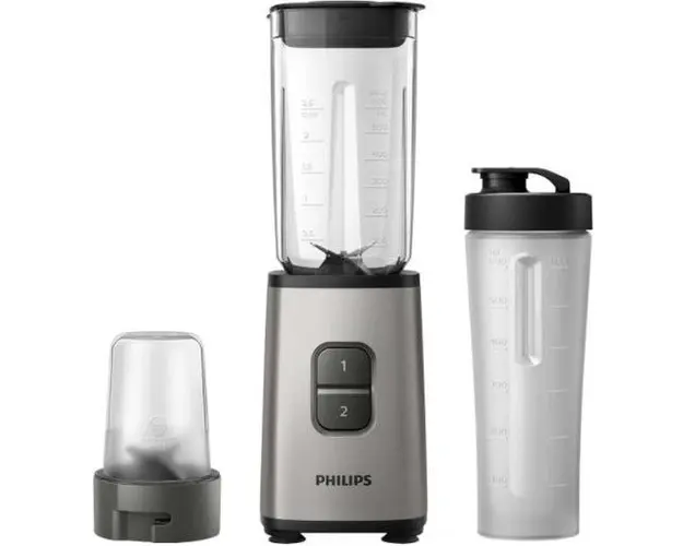 Mini blender Philips HR2604/80, 350 W, 1 L, 2 viteze (Negru/Gri)