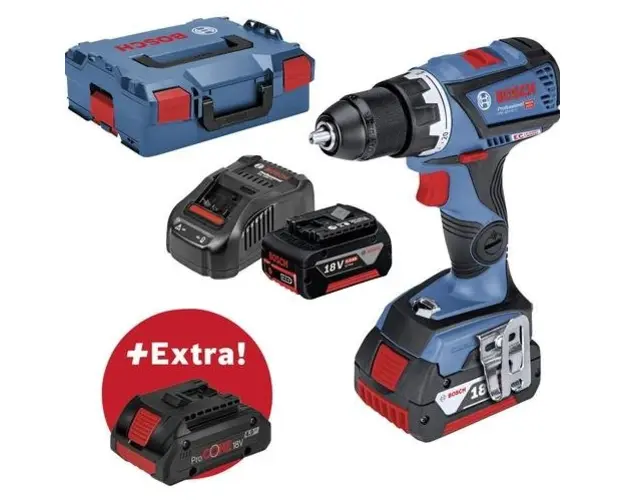 Masina de gaurit si insurubat Bosch 0615990K7L, 3 acumulatori Li-Ion, 18 V, 2 x 5.0 Ah, 1 x 4.0 Ah, 1900 rpm, 60 Nm, incarcator, valiza (Albastru/Negru)