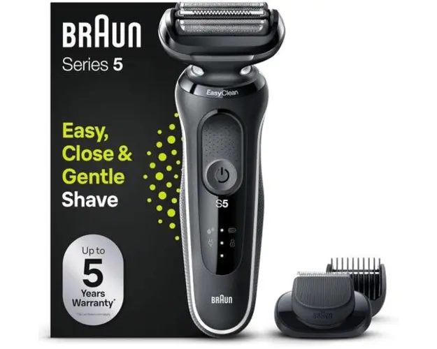 Aparat de ras electric Braun 51-W1500s, Autonomie 50 minute, 3 lame flexibile, Sistem EasyClean, Wet & Dry (Alb)