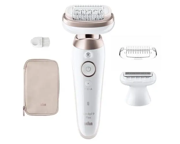 Epilator Braun Silk-epil 9 Flex SES9-030 3D, Autonomie 50 minute, 40 pensete MicroGrip, Wet&Dry (Alb/Auriu)