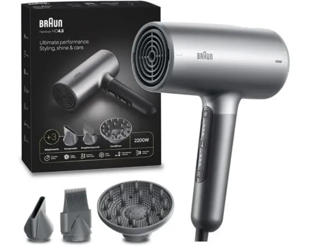 Uscator de par Braun HD 4.3 BRHD435E, 2200 W, 3 viteze, 3 intensitati temperatura, Functie ionica (Negru)