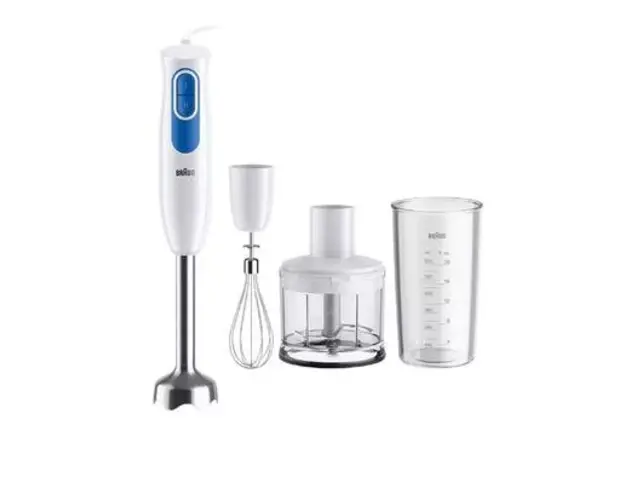 Blender de mana Braun MQ20236MWH, 600 W, 2 viteze, Toator 0.5 l, Pahar 0.6 l (Alb/Albastru)