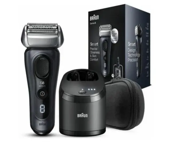 Aparat de ras electric Braun Series 8 8463cc, Autonomie 60 minute, Rezistent la apa, Indicator LED (Gri)