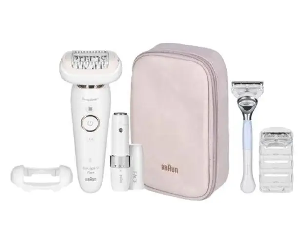 Epilator Braun Silk-epil 9 FLEX SES 9003 3D, 40 pensete, 2 viteze, Functie masaj (Alb/Roz)