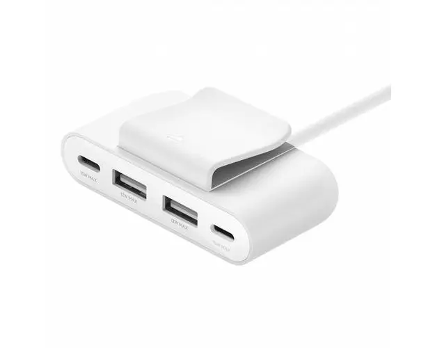 Adaptor alimentare Belkin BoostCharge BUZ001bt2MWHB7, 2 Porturi USB-A 12 W, 2 Porturi USB-C 15 W, Clema (Alb)