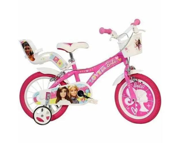 Bicicleta copii DINO BIKES Barbie, roti 14'', cosulet, roti ajutatoare (Roz)
