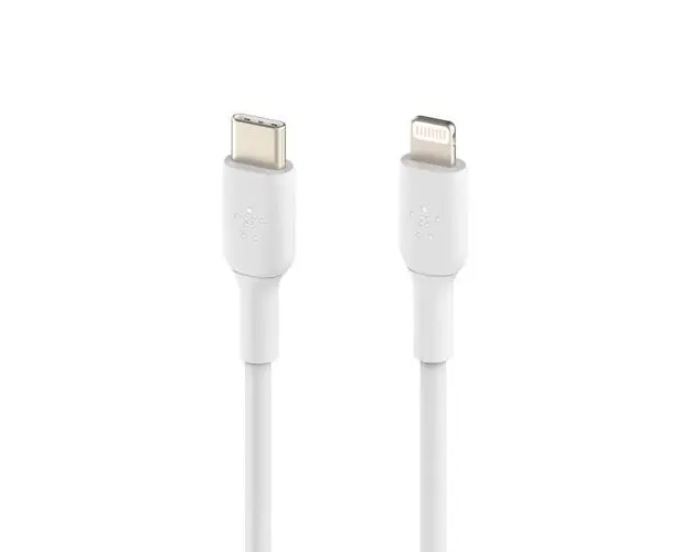 Cablu de date Belkin BOOST CHARGE, USB-C la Lightning, PVC, 1m (Alb)