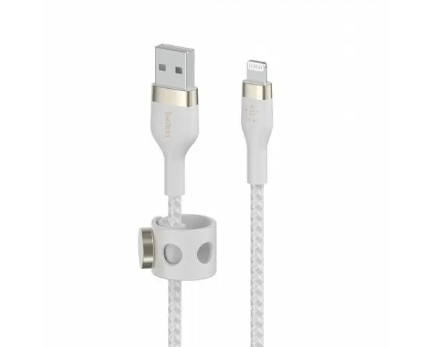 Cablu de date Belkin BOOST CHARGE PRO Flex, USB-A la Lightning, Impletit, Silicon, 1m (Alb)