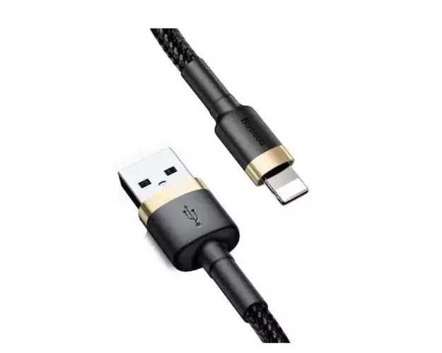 Cablu de date Baseus Cafule, Lightning - USB, 1 metru, 2.4A (Auriu/Negru)
