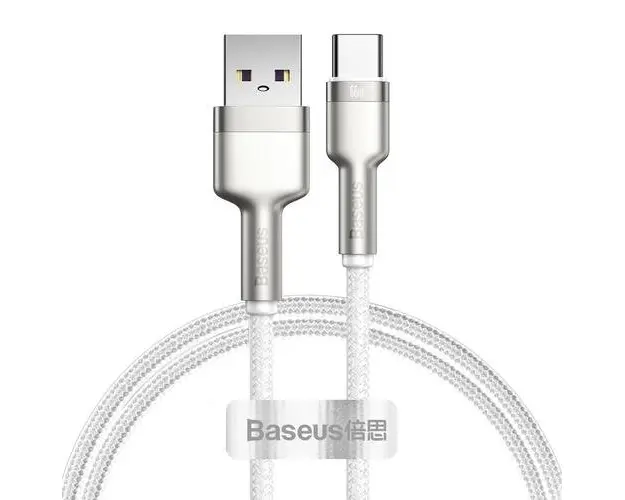 Cablu de date Baseus Cafule Series Metal USB la USB-C, 66W, 2m, Alb