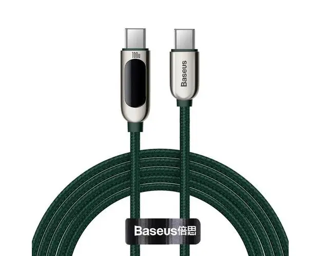Cablu de date Baseus Display CATSK-C06, USB-C la USB-C, 100W, Fast Charging, 2m (Verde)