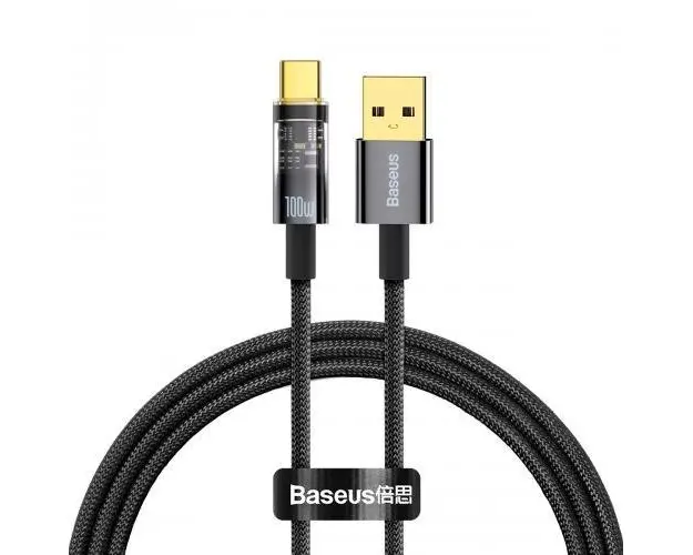Cablu Baseus Explorer, USB la USB-C, 100W, Fast Charging, 1m Negru