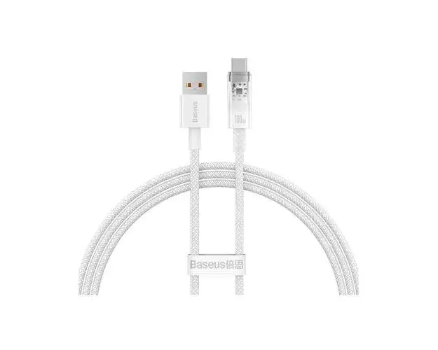 Cablu Baseus Explorer, USB la USB-C, 100W, 6A, Quick Charge, 1m, Alb