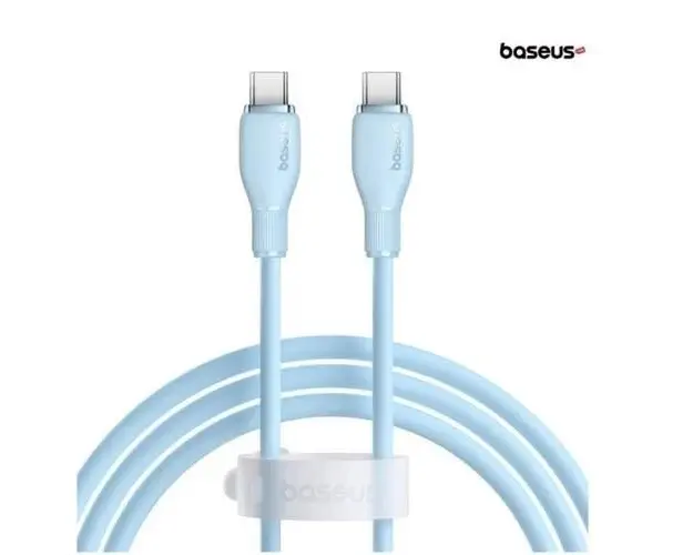 Cablu de date Baseus Pudding Series, 100W, USB-C la USB-C, Fast Charging, 1.2 metri (Albastru deschis)