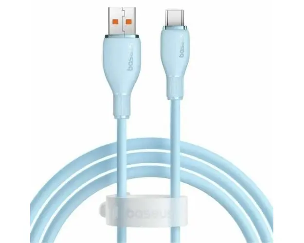 Cablu de date Baseus Pudding Series, USB la USB-C, 100W, Fast Charging, 2m, Albastru