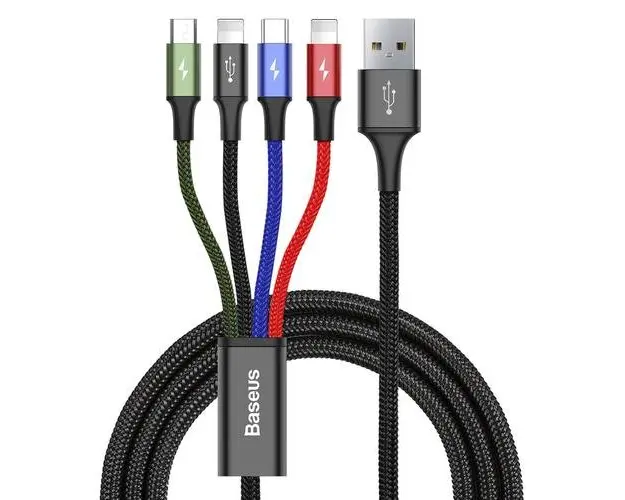 Cablu Incarcare USB-A - 2 x Lightning / microUSB / USB-C Baseus Rapid, 20W, 1.2m, Negru CA1T4-A01
