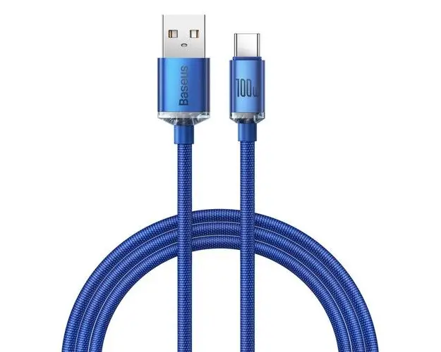 Cablu Date si Incarcare USB-A - USB-C Baseus Crystal Shine Series, 100W, 1.2m, Albastru CAJY000403