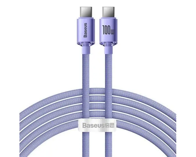 Cablu Date si Incarcare USB-C - USB-C Baseus Crystal Shine Series, 100W, 2m, Mov CAJY000705