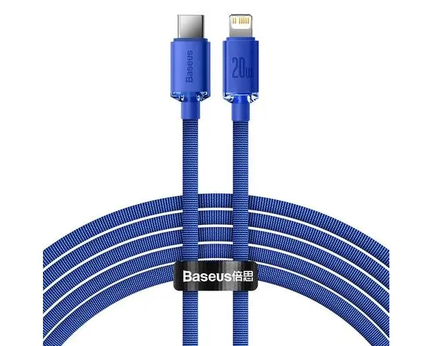Cablu Date si Incarcare USB-C - Lightning Baseus Crystal Shine Series, 20W, 2m, Albastru CAJY000303