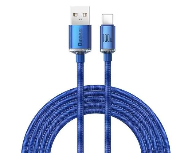 Cablu Date si Incarcare USB-A - USB-C Baseus Crystal Shine, 100W, 2m, Albastru CAJY000503