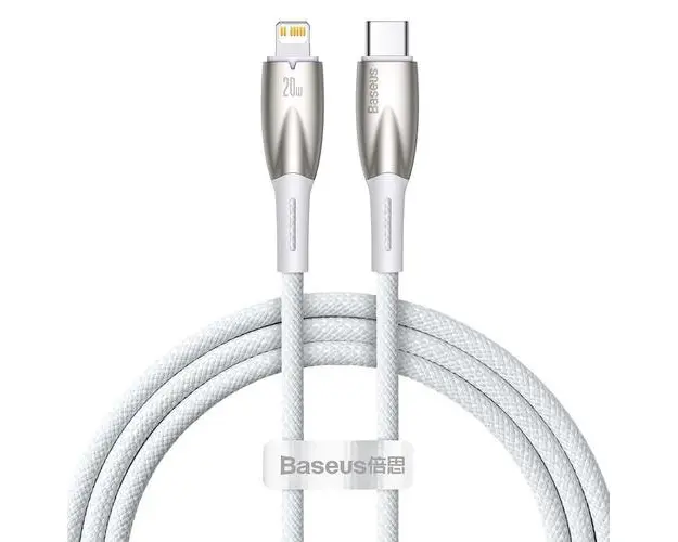 Cablu Date si Incarcare USB-C - Lightning Baseus Glimmer Series, 20W, 1m, Alb CADH000002